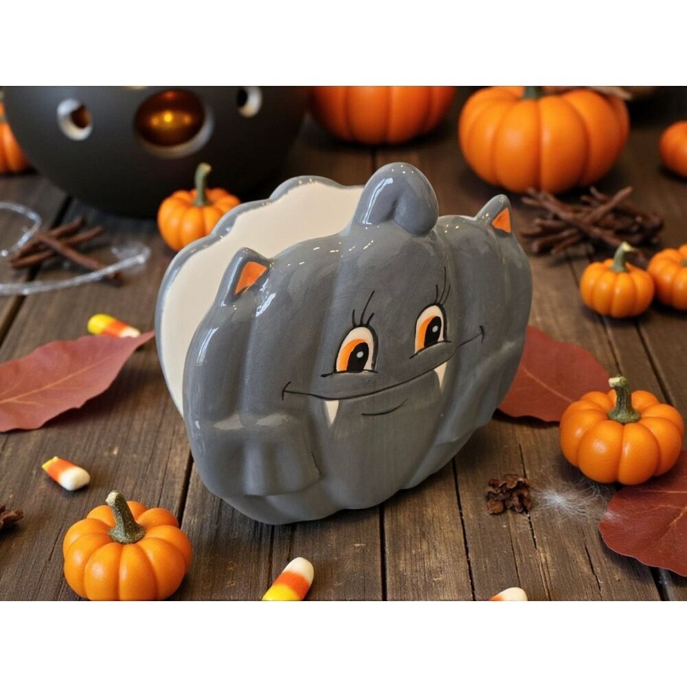 New Ceramic Grey Happy Smiling Bat Halloween Dinning Napkin Holder